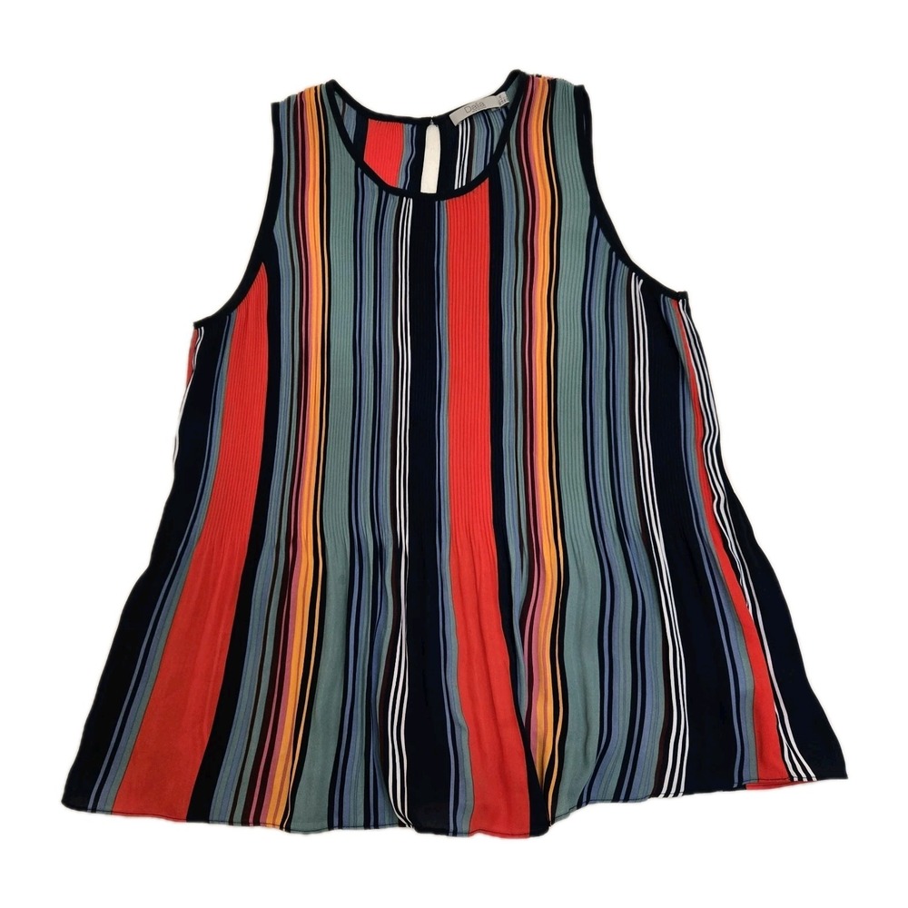Dalia Womens L Peplum Pleated Vertical Stripe Colorful Career Playful Primary